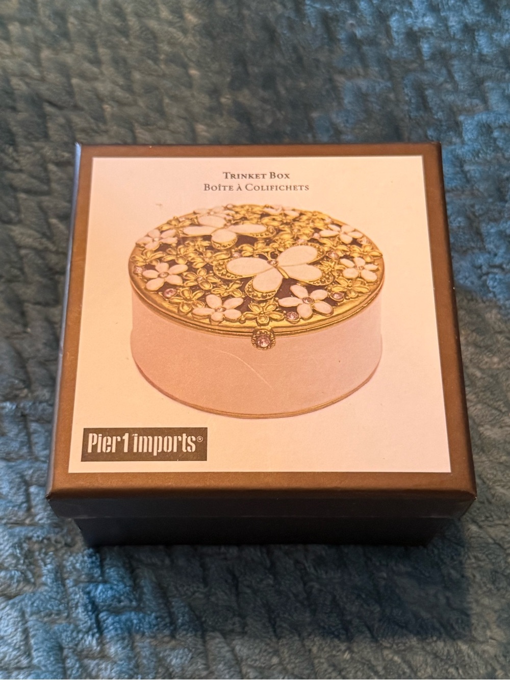 Pier 1 Cream and Gold Floral Trinket Box